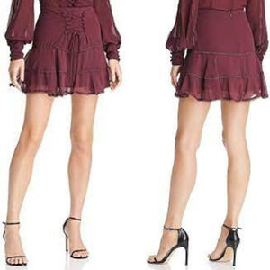 Bardot Anna Flutter Eyelet Trim Lace Up Ruffle Skirt Sz 6 NWT